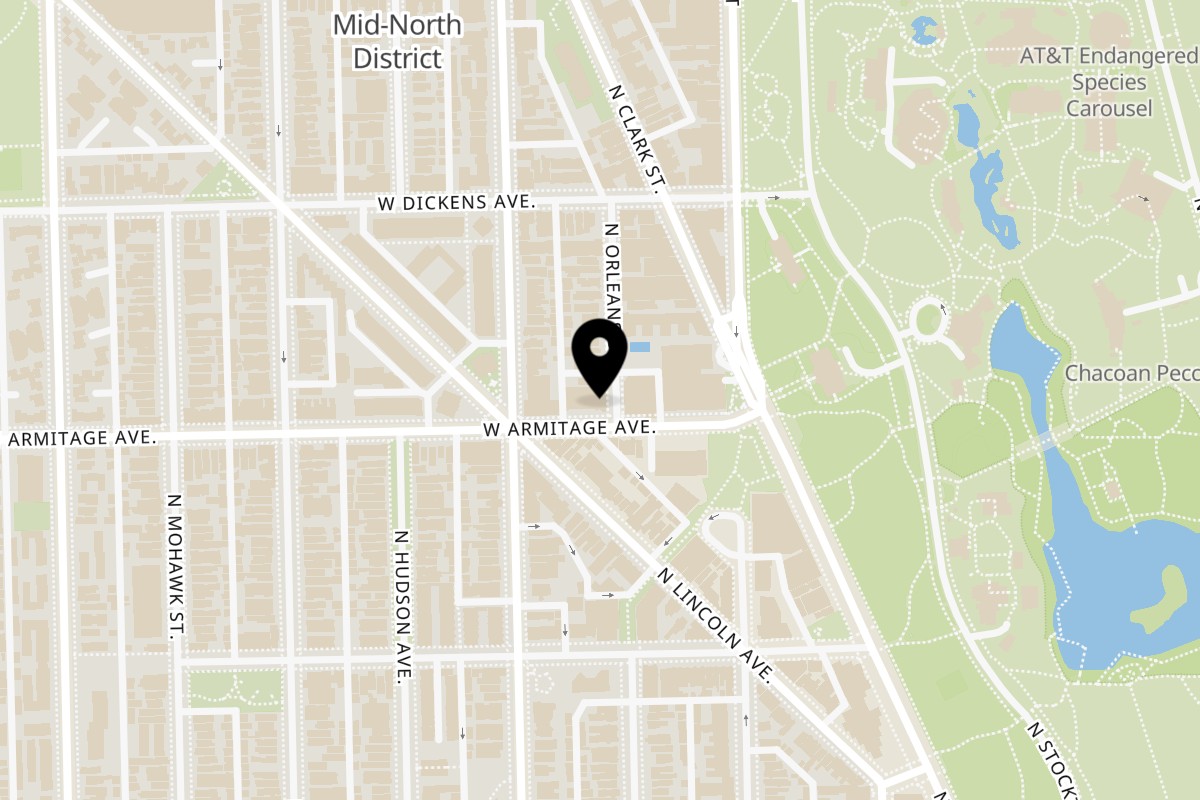 Map showing the location of SaiMai Thai Restaurant on 338 W Armitage Ave in Chicago